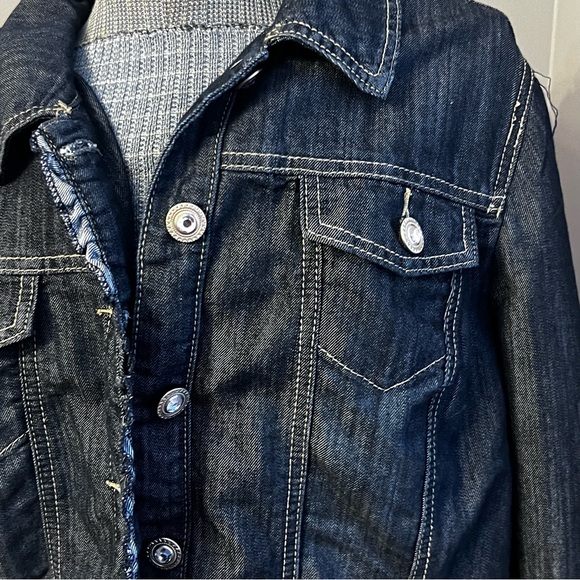 Womans dark indigo blue Denim detailed trim long Jacket - size 2x - Picture 2 of 10